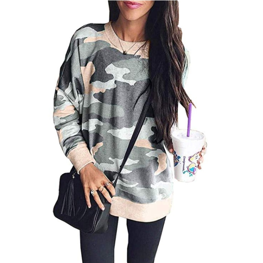 Camo Print Long Sleeve Crew Neck Fit Sweatshirt